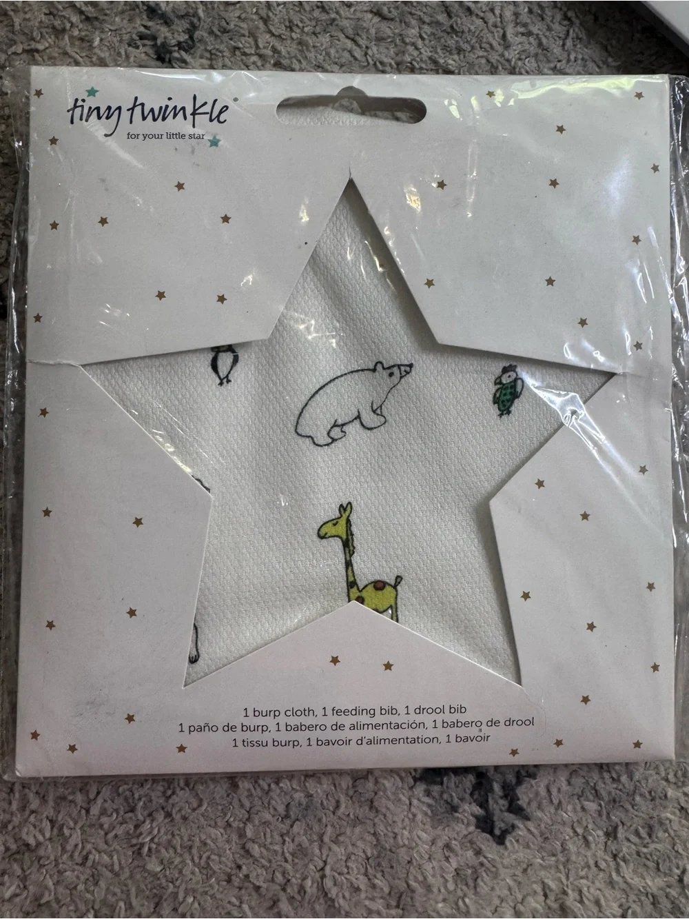 Tiny Twinkle NWT baby layette set, sleep sack, swaddle blanket, burp cloth, bibs